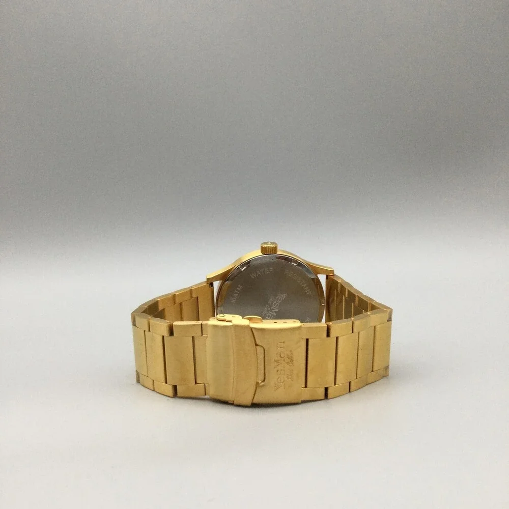 YesMan Shot Caller Mens Watch 45mm Gold Tone Blue Dial Bracelet Date 8.75